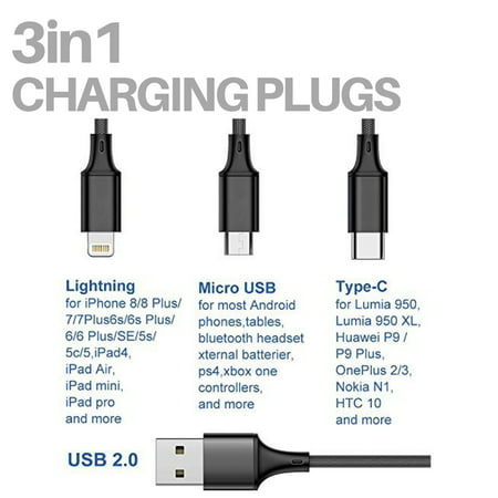 3 in 1 Retractable USB Charger Cable Cord Christmas Fast Charging Washable Charger Cord Compatible with Cell Phones Tablets Universal Use 